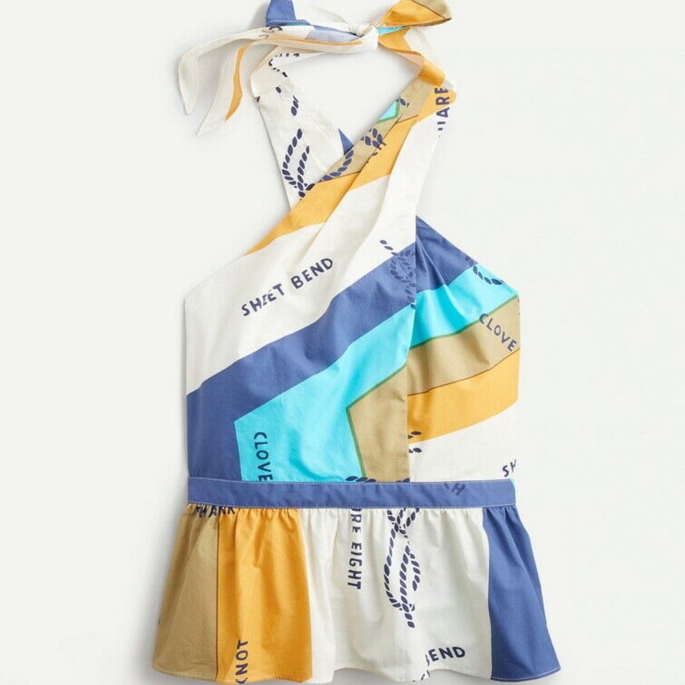 J. Crew Womens Halter top in Ratti Sail Away Print Blue/Yellow/Multi Size XS